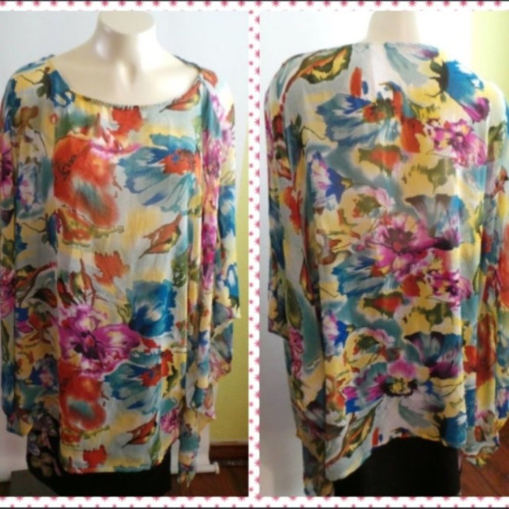 Decorated Originals Semi sheer floral top square top size XL - 3XL